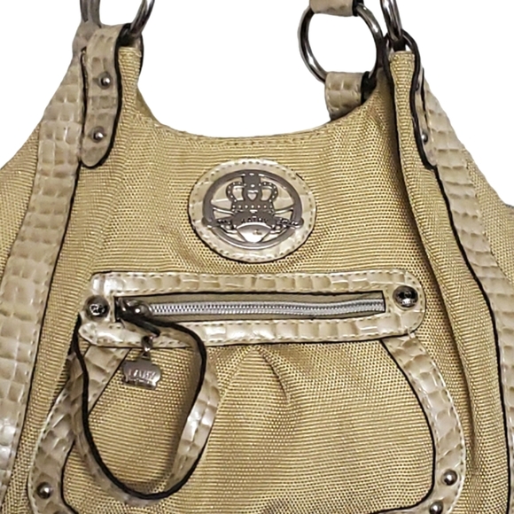 Kathy Van Zeeland Taupe Creamy Shoulder Bag Purse Crown Charm Satchel - Picture 3 of 17